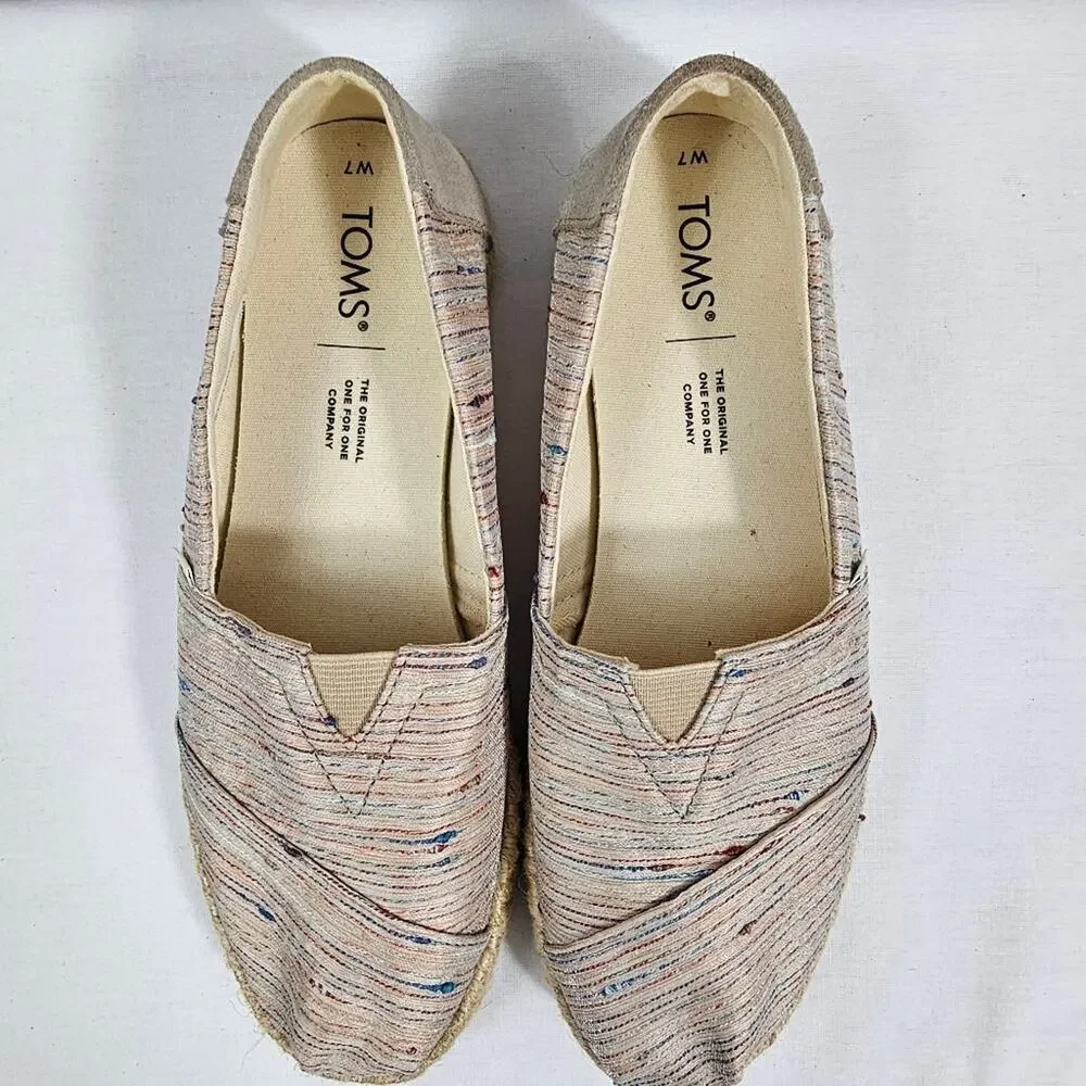 TOMS Women's Espadrilles Birch Metallic Slub Stripe Size 7